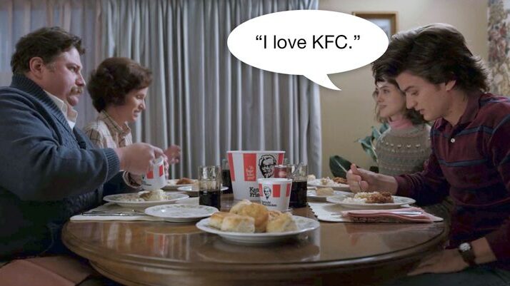 Characters having KFC in Stranger Things