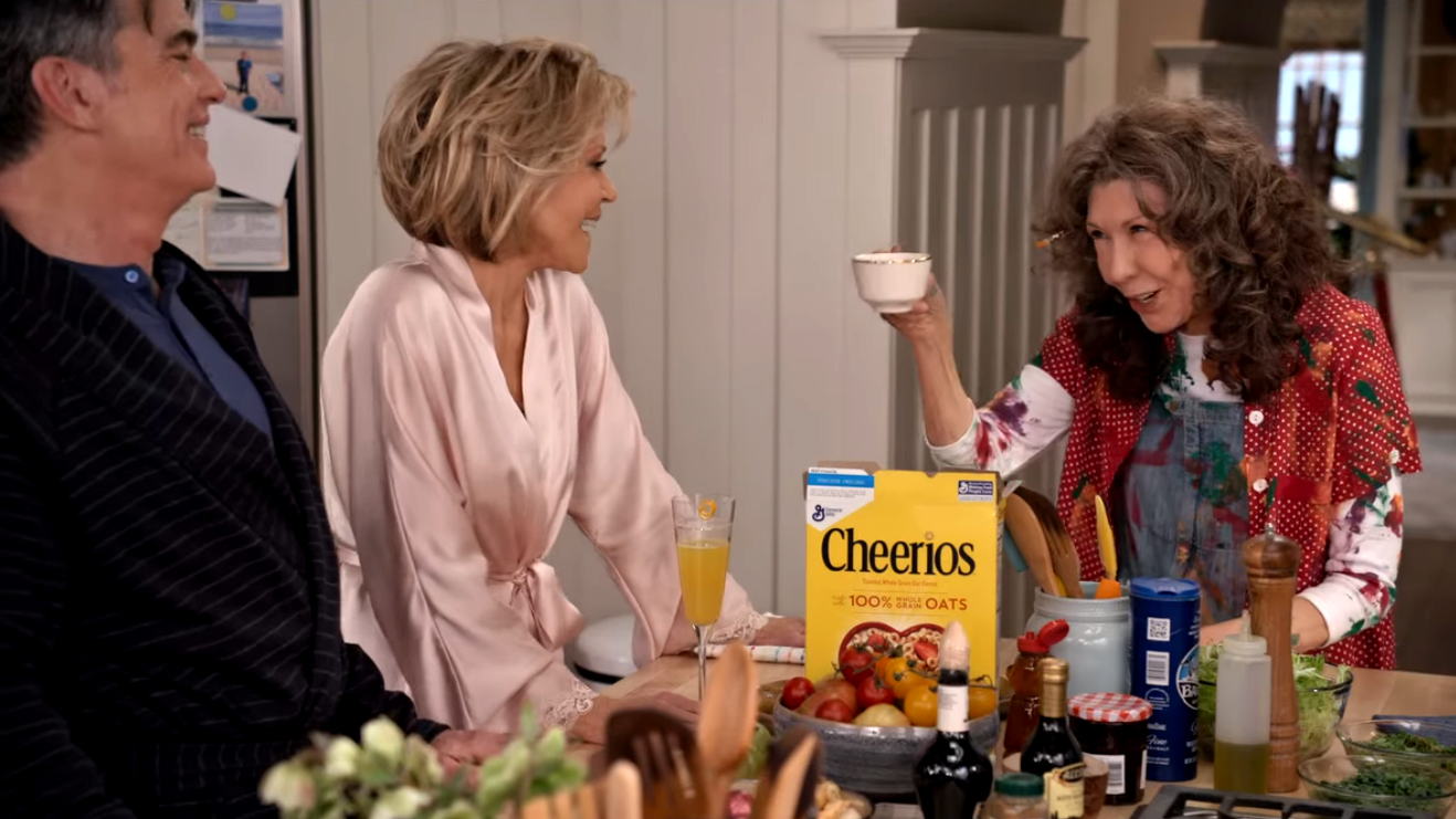 A box of Cheerios displayed in a scene from Grace and Frankie.