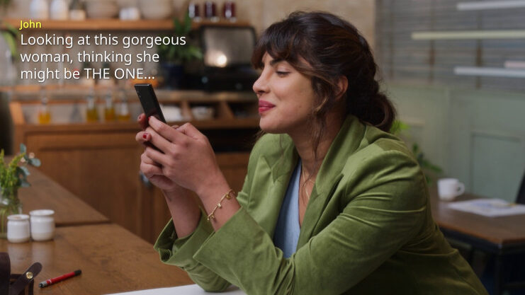 Scene from Love Again featuring Sony Xperia smartphones