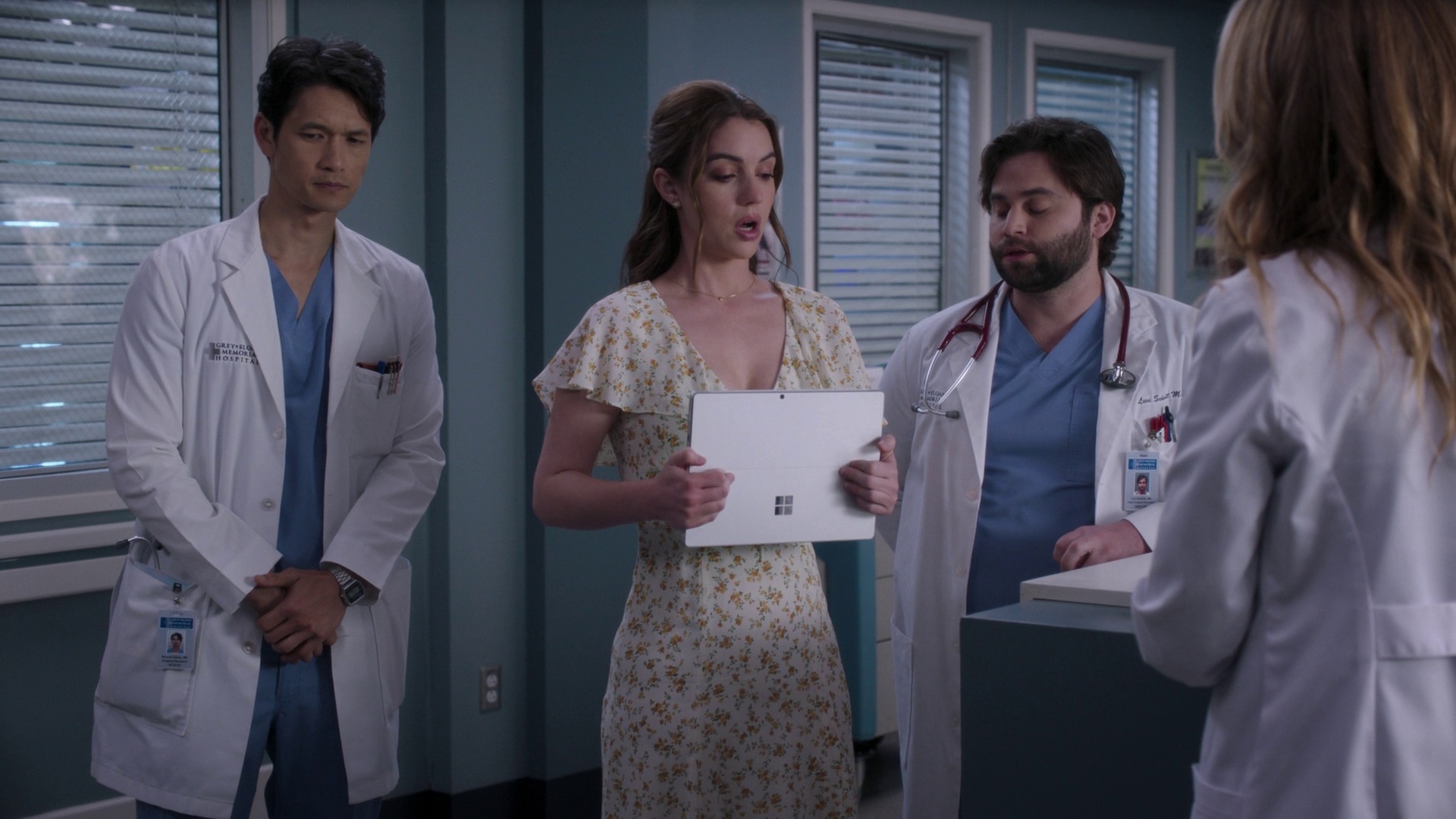 Character holding a Microsoft Surface tablet in Grey's Anatomy